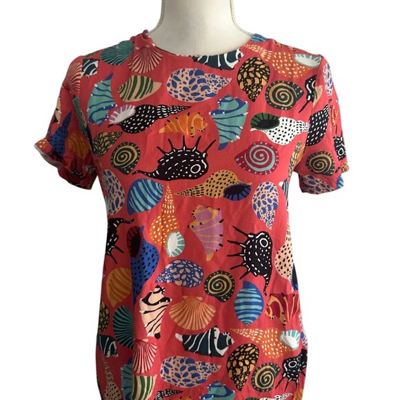 COREY LYNN CALTER Coral Seashell Print Short Sleeve Dress Size Small - Picture 2 of 7